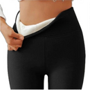 Női bélelt leggings hideg évszakra – Termikus, rugalmas, finom fehér szőrme béléssel, magas derékkal és prémium légáteresztő anyaggal