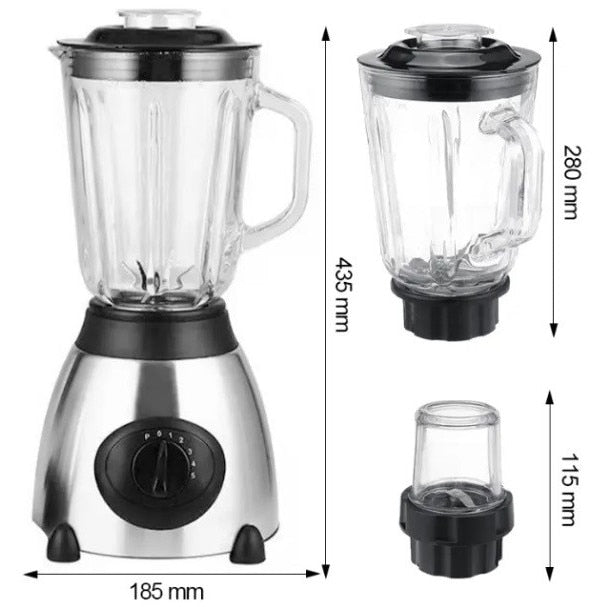 2 az 1-ben elektromos turmixgép darálóval | 1.5L | 650W | 5 sebesség + Pulse funkció | Rozsdamentes acél pengék | Turmixolás, Smoothie, Jégaprítás